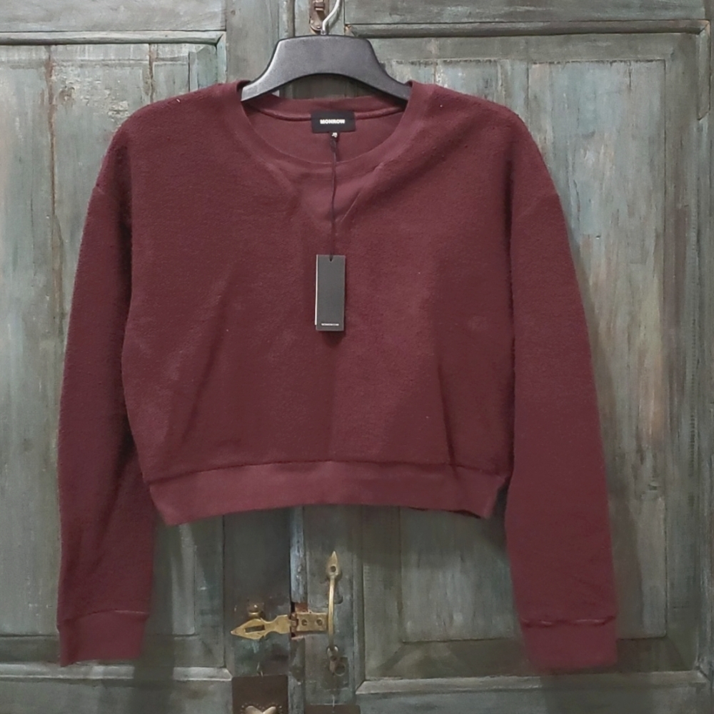 Monrow Supersoft Crop Top Sweatshirt in Maroon, Size XSMALL, NWT
